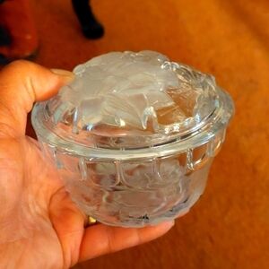 Vintage* 90s Kig Frosted Lotus Cut Glass Candy/Trinket Dish